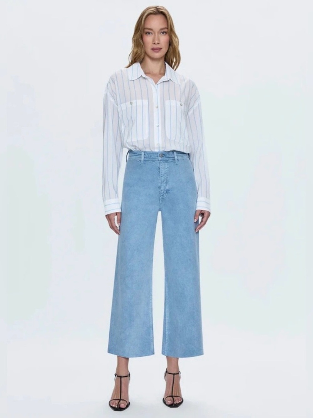 Pistola Penny High Rise Crop Horseshoe Jeans Size 28 Wide Leg Frost Blue ~ $178